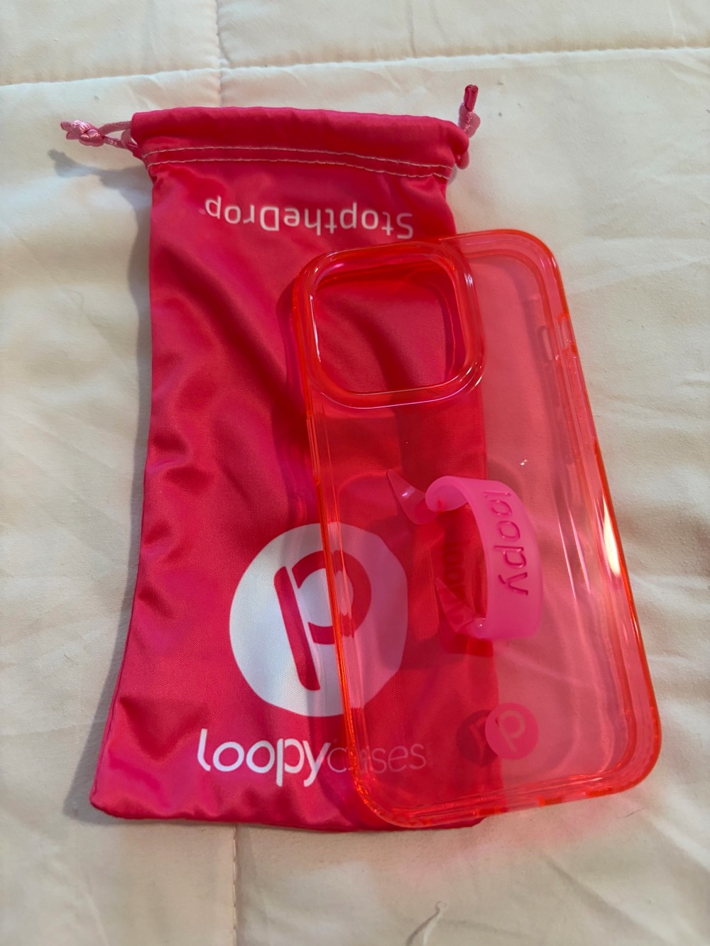iPhone 14Pro Hot Pink Clear Loopy Case